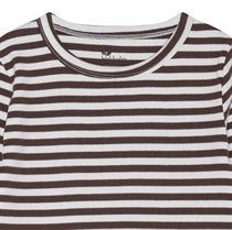 BIRKHOLM Stribet Rib Bluse Perfekt Hvid & Chokolade Brun